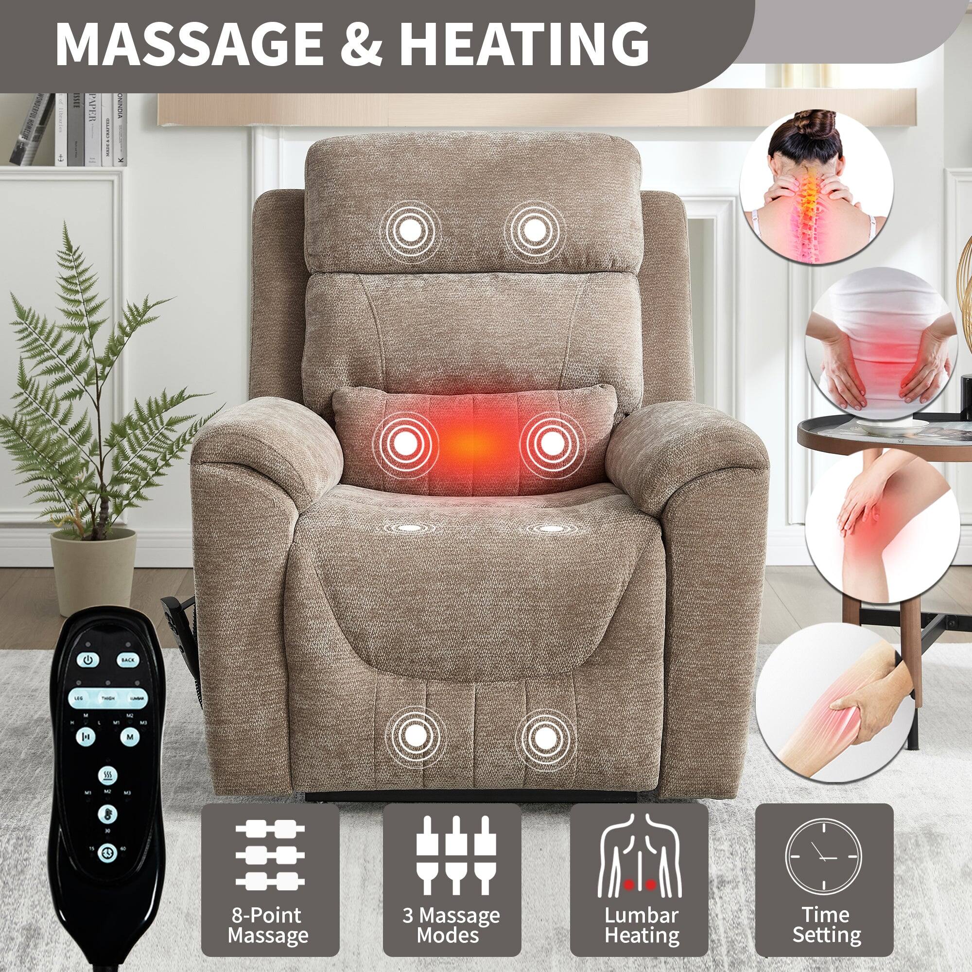 MASSAGE & HEATING

- 8-Point Massage
- 3 Massage Modes
- Lumbar Heating
- Time Setting