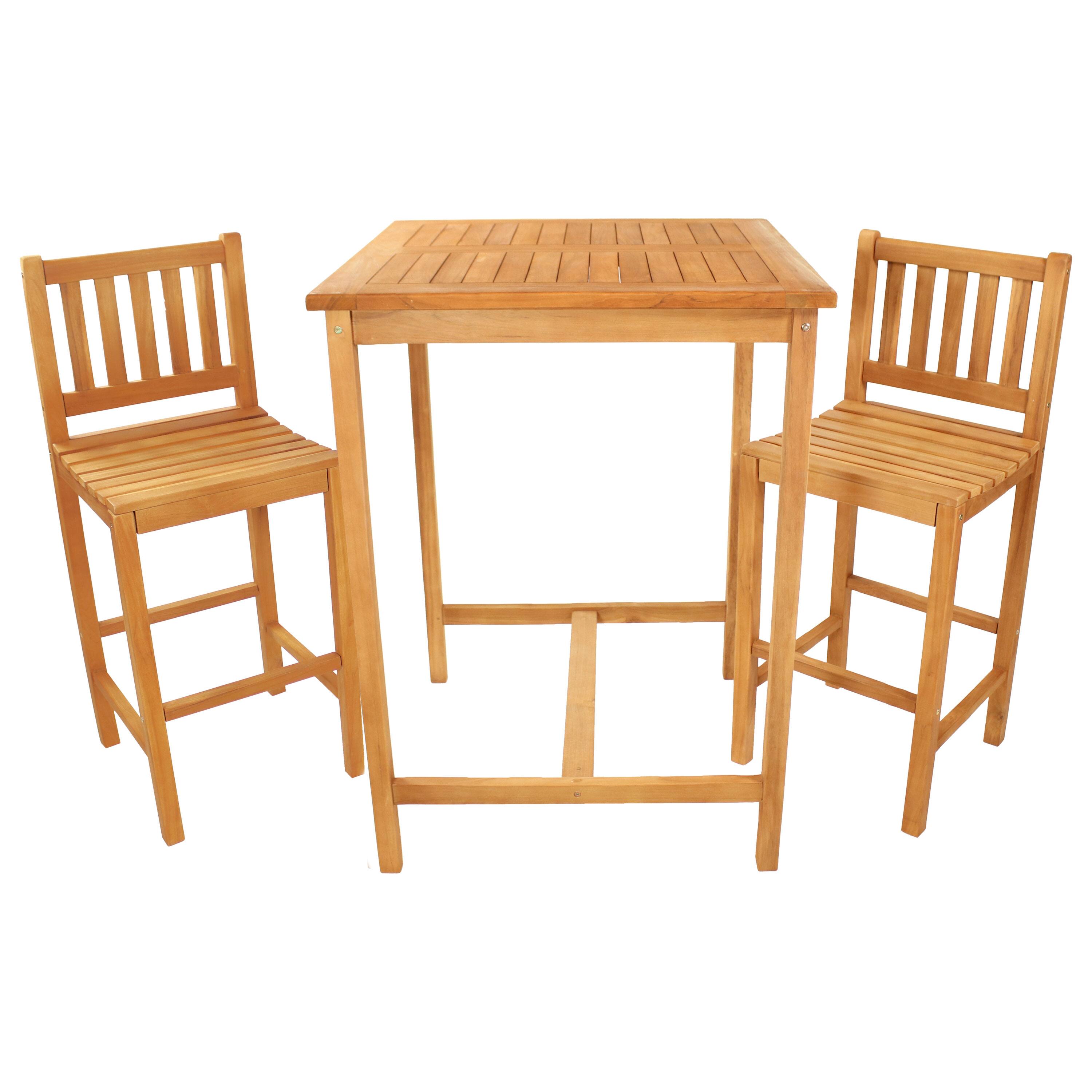 Sunnydaze - 3-Piece Outdoor Bar Set - Teak