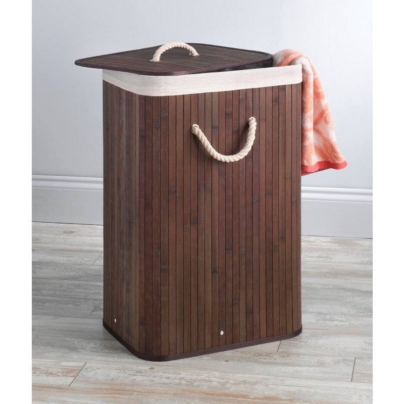 Angle. Hivvago - Brown Bamboo Laundry Hamper Dirty Clothes Basket with Lid and Removable Bag - Brown.