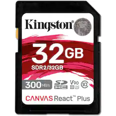 Kingston 32 GB SDR2/32GB
SD V90 10 300 MB/s HC U3
CANVAS React Plus