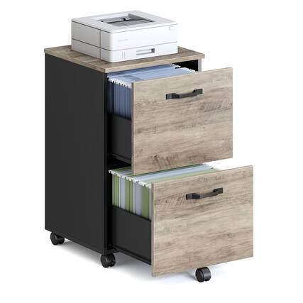 Front. Songmics Home - 2-Drawer File Cabinet, Small Rolling Filing Cabinet for Home Office, Printer Stand, for A4, Letter-Size Documents - Heather Greige and Ink Black.