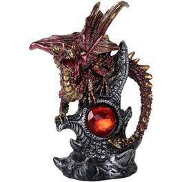 Pacific Trading - Medieval Fantasy Guardian Dragon Protecting Gemstone Fantasy Figurine 8 inch - Red