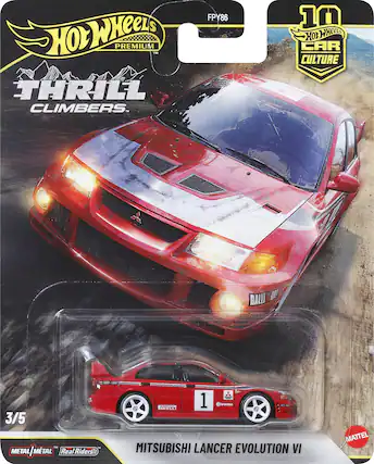 Hot Wheels Premium
THRILL Climbers
FPY86
10 Hot Wheels Car Culture
3/5
Metal / Metal Real Riders
Mitsubishi Lancer Evolution VI
Pirelli
Brembo
Mattel
