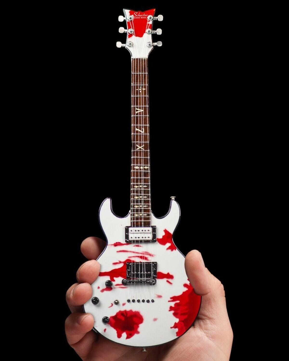 Alt View 2. Axe Heaven - Zacky Vengeance - Axe Heaven Zacky Vengeance White Schecter Custom Blood Splatter Mini Guitar - Collectibles - Multicolor.