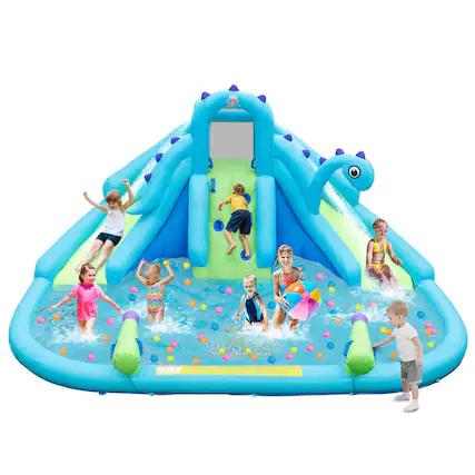 Front. Costway - Inflatable Water Slide Blowup Water Park with Dual Slides Without Blower - Multicolor.