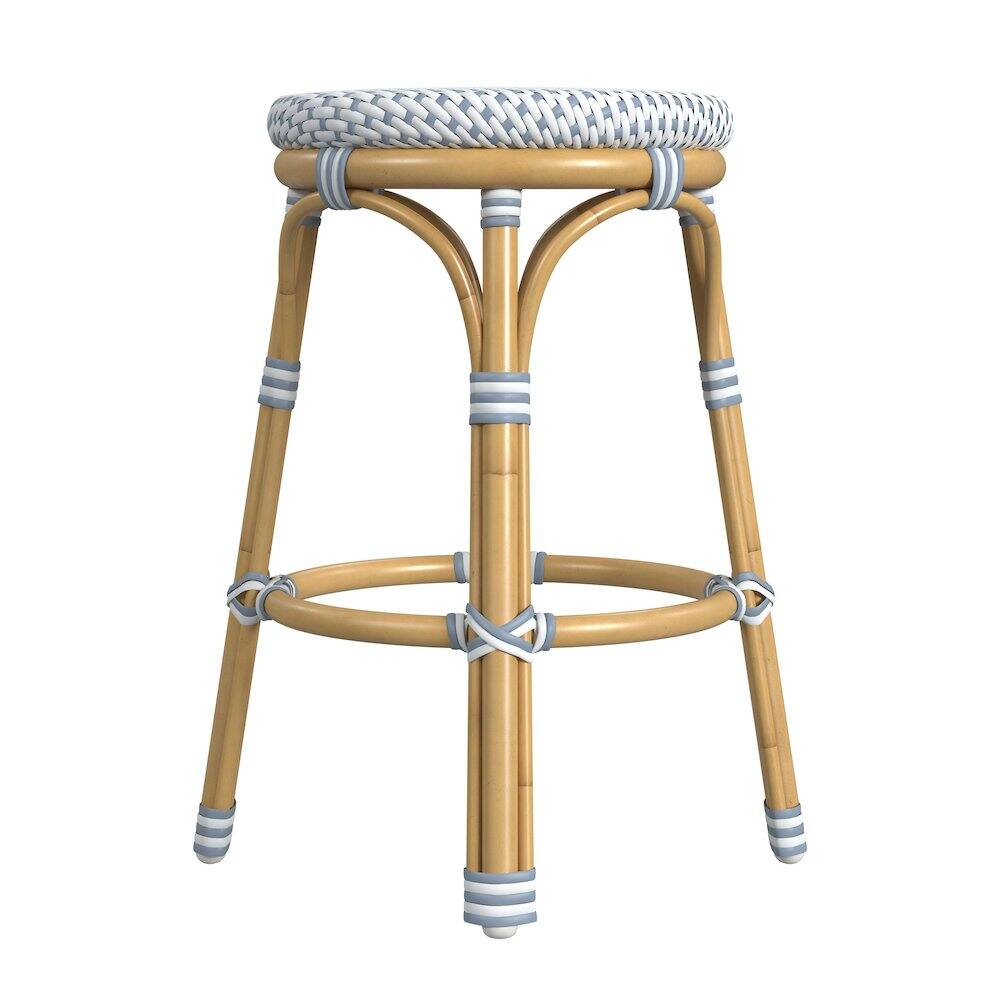 Left. Butler Specialty - Tobias 24 in. Seat Height Outdoor Rattan and Metal Backless Counter Stool - Blue.