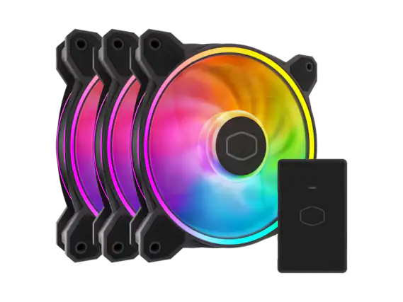 Front. Cooler Master - Cooler Master MasterFan MF120 Halo² 3in1 Fan, Dual ARGB, PWM 120mm, Air Balance (MFL-B2DN-213P2-R2) - RGB.