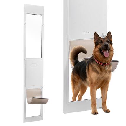 Front. VEVOR - Dog Door for Sliding Glass Door, 91 to 96 in Adjustable Height, Aluminum Alloy Frame with Metal Rotating Hinges.