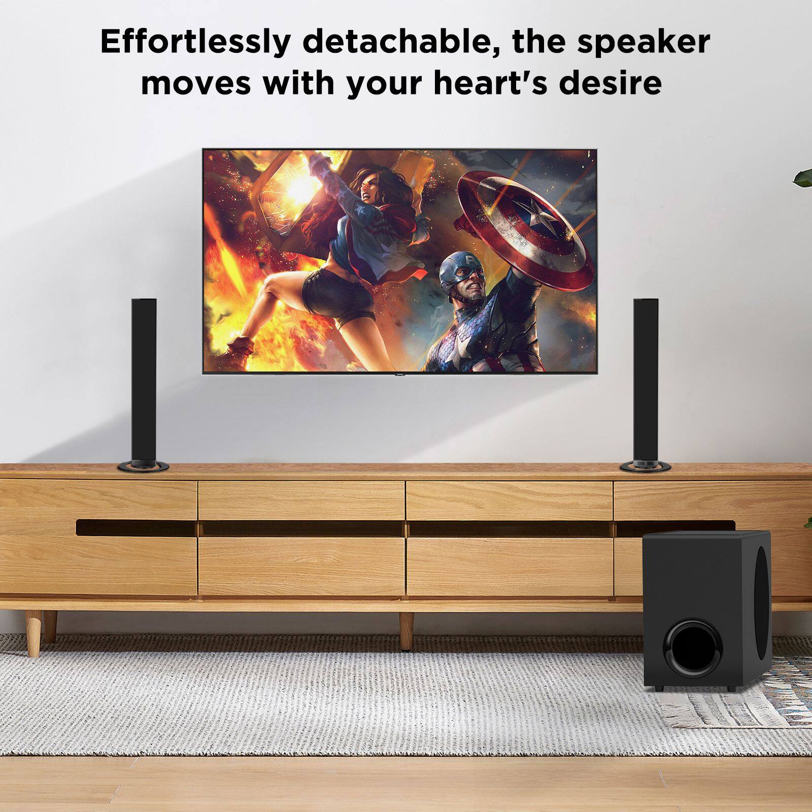 Effortlessly detachable, the speaker moves with your heart's desire