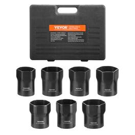 VEVOR - Wheel Bearing Locknut Socket Set, 1/2 inch Drive 7 Piece SAE and Metric 6-Point Socket for Ford, Dodge, Toyota Vehicles - Black