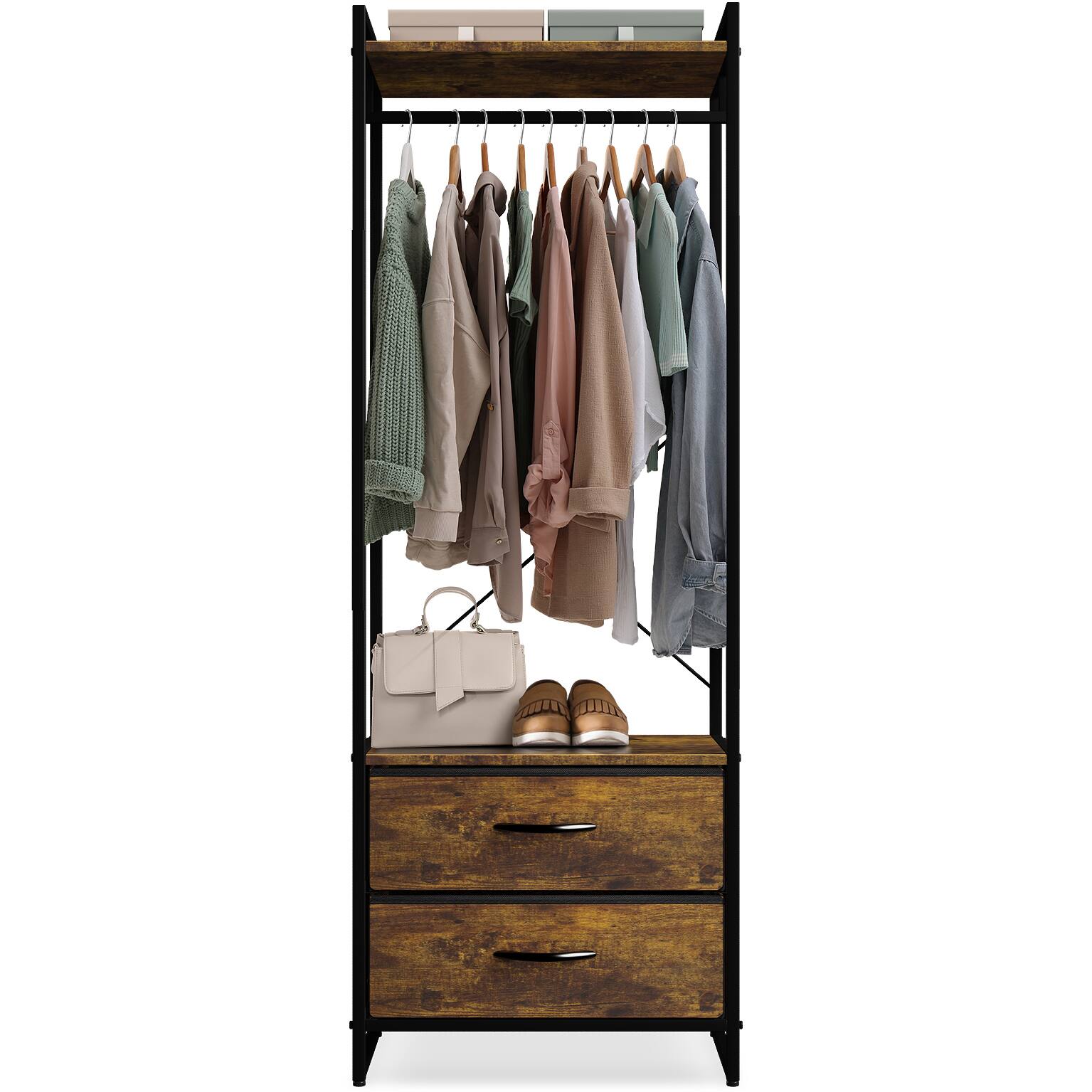 Alt View 2. Sorbus - Sorbus Premium Cothing Rack with Drawers - Heavy Duty Wardrobe Closet with Metal Frame & Wooden Top - 70Inch Tall - Rustic.