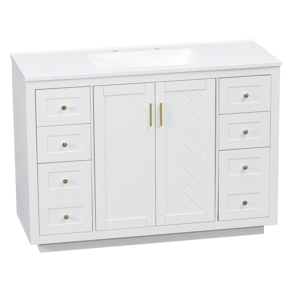 Alt View 7. Loheer - Loheer 48 inch bathroom vanity with sink White Freestanding MDF Cabinet Gold Handles - White.