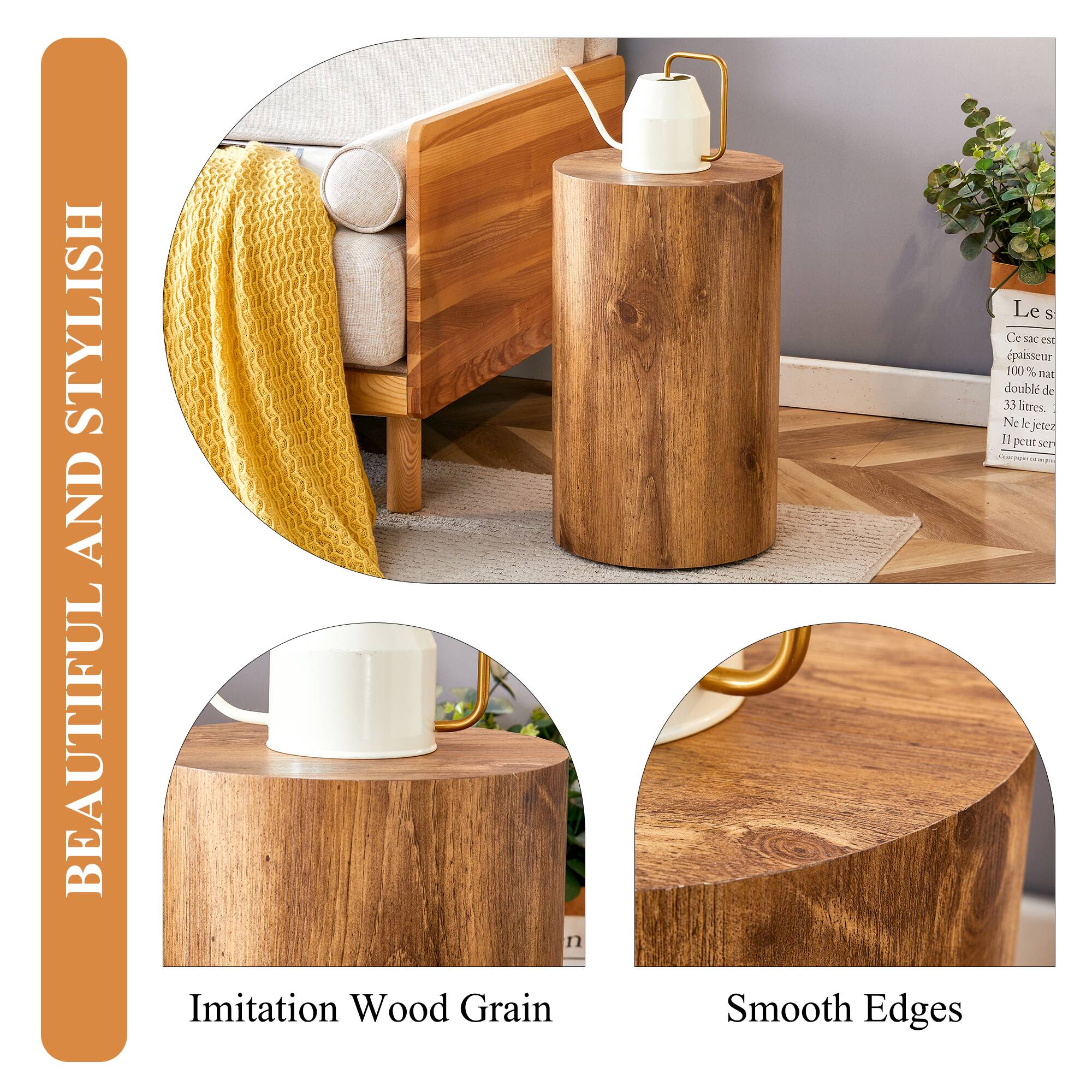 BEAUTIFUL AND STYLISH

Imitation Wood Grain

Smooth Edges

Le s
Ce s' est
épaisseur
100% nat
double de
33 litres.
Ne jetea
II peut ser