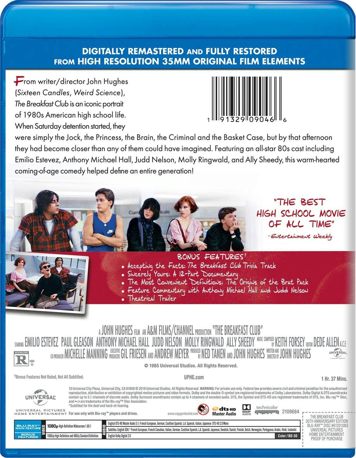 Back. The Breakfast Club (30th Anniversary Edition) [Blu-ray].
