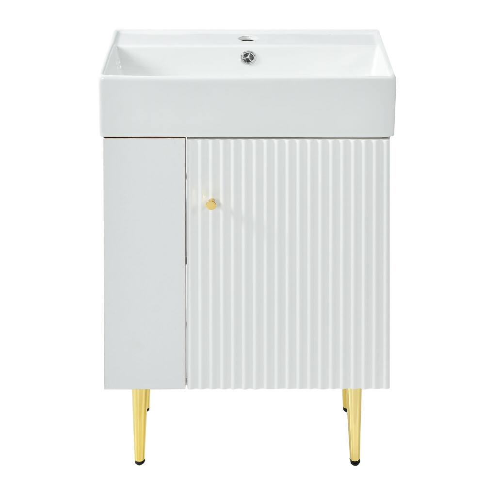 Alt View 9. Loheer - Loheer 21.6 inch White Bathroom Vanity with Ceramic Sink and Left Side Storage - White.