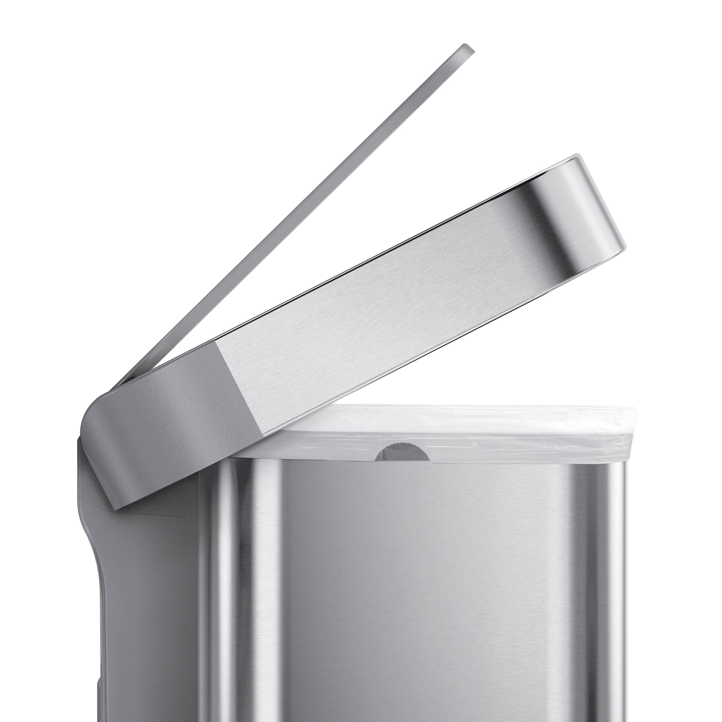 Alt View 4. simplehuman - 45L rectangular step can with liner pocket, brushed stainless steel with grey plastic lid - Brushed.