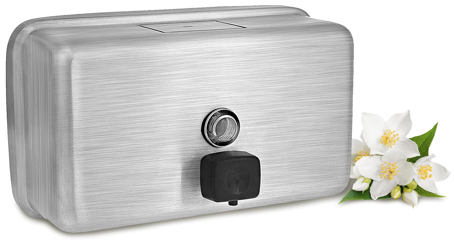 Alt View 4. Alpine Industries - 40 oz Stainless Steel Horizontal Manual Surface-Mounted Liquid Soap Dispenser - Stainless Steel.
