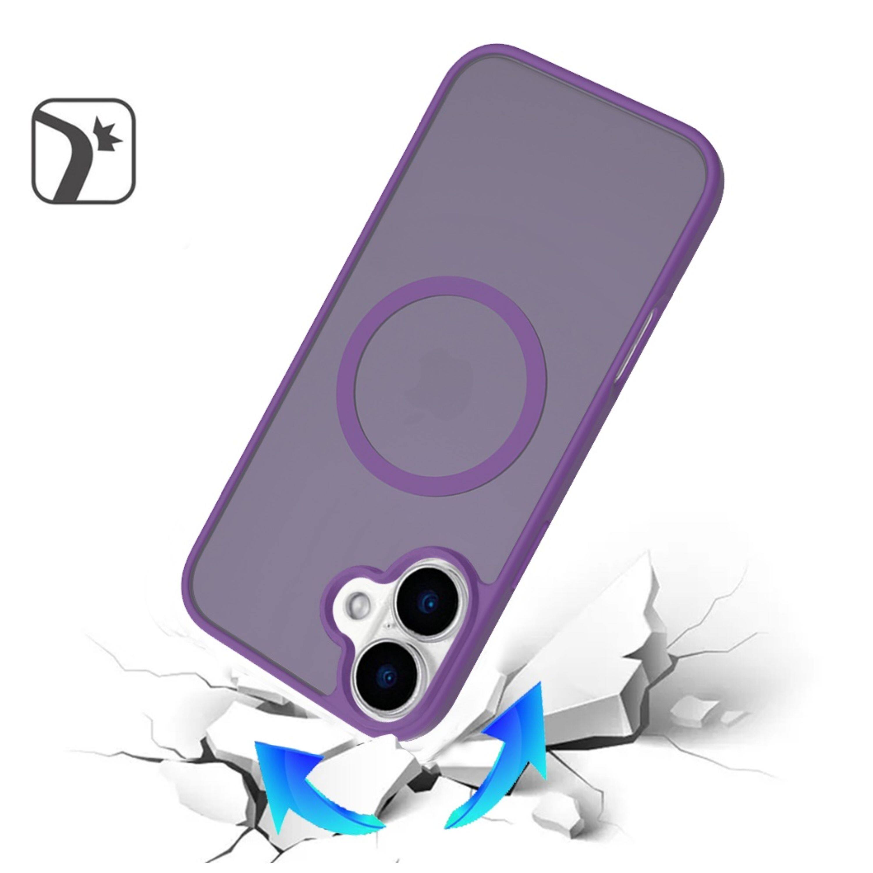 Left. Kitcheniva - Translucent Soft Touch Magnetic Circle Phone Case With Tempered Glass For iPhone 16 Dark Purple - Dark Purple.
