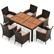 Angle. Costway - 7 Pieces Outdoor Wicker Dining Set with Acacia Wood Table and 6 Stackable Chairs - Mix Brown+Beige.