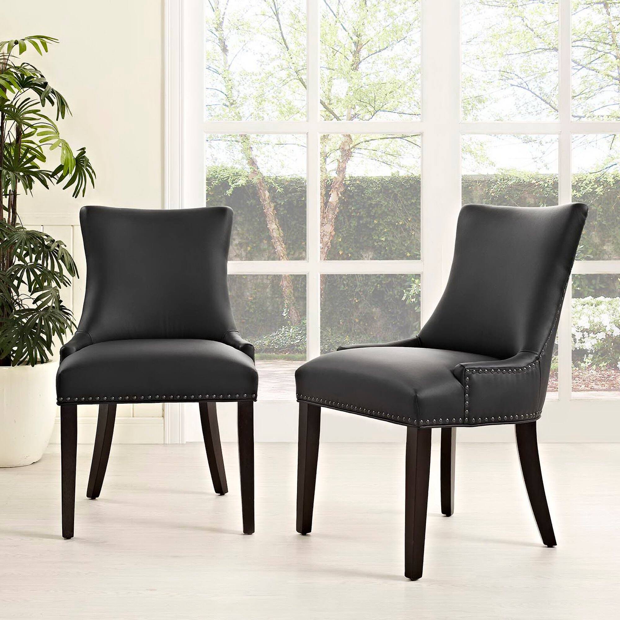 Alt View 1. Modway - Marquis Faux Leather Dining Chair Set of 2 by Modway - Black.