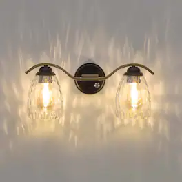 Teamson Home - Heidi 2-Light Touch Dimmer Bathroom Sconce, Clear Hammered Glass Cloche Shades, Black/Brass