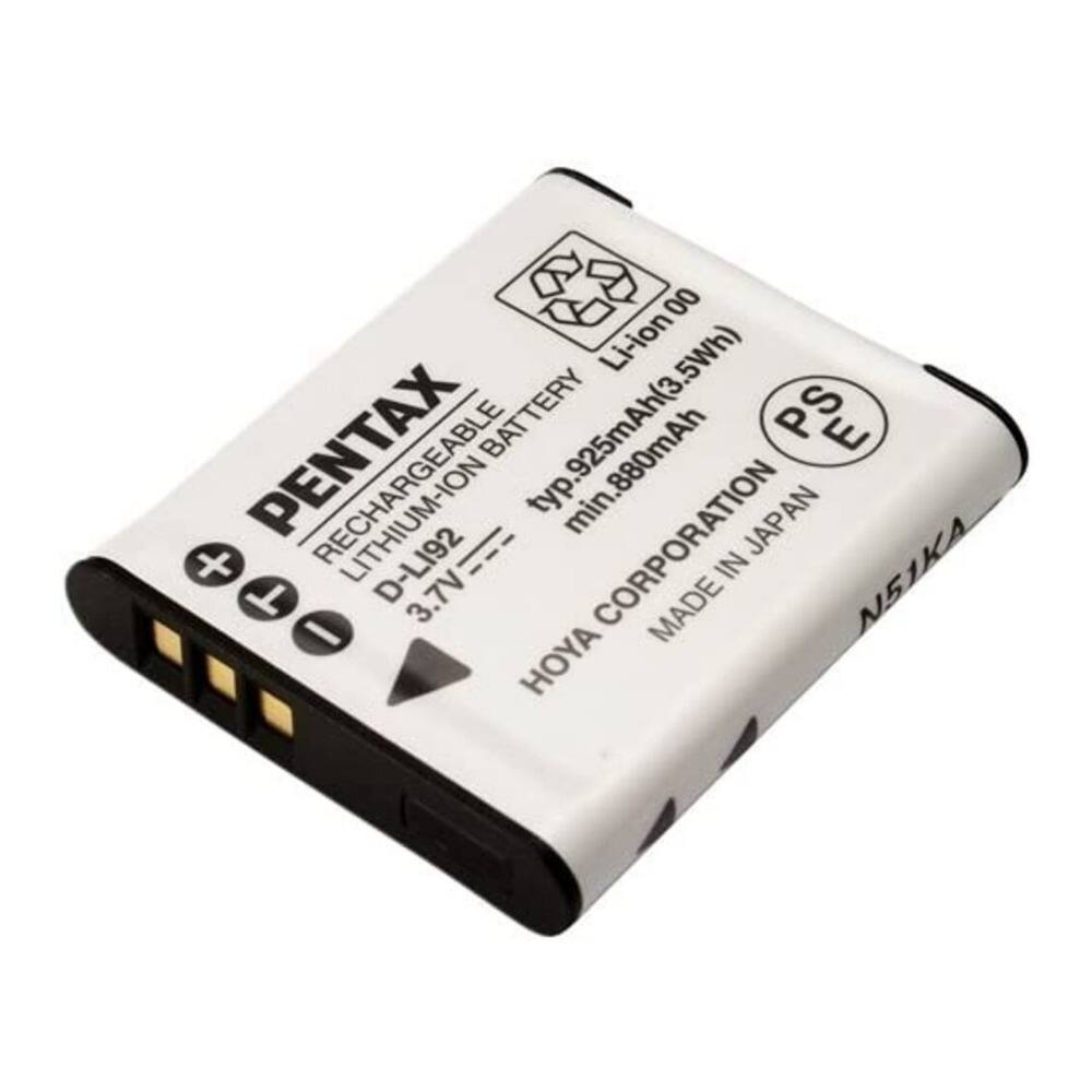 PENTAX  
RECHARGEABLE LITHIUM-ION BATTERY  
D-LI92  
3.7V  
min. 880mAh  
925mAh(3.5Wh)  
MADE IN JAPAN  
HOYA CORPORATION  
PS E  
N51KA
