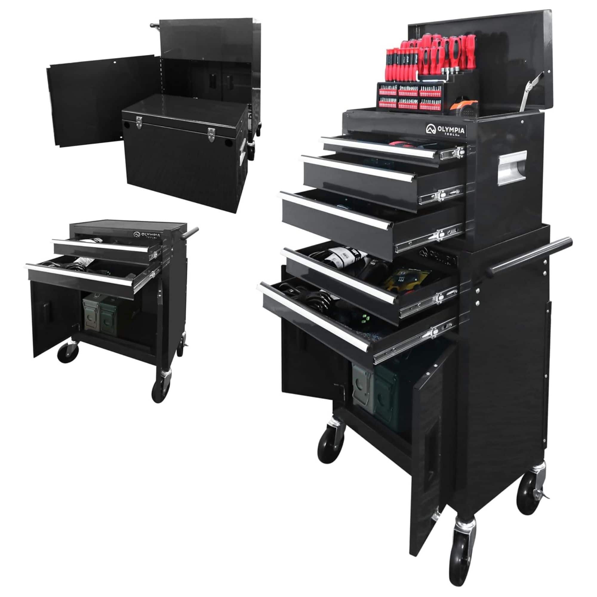 Olympia Tools - 20-Inch Rolling Tool Cabinet with 5 Drawers, Locking Storage - Black