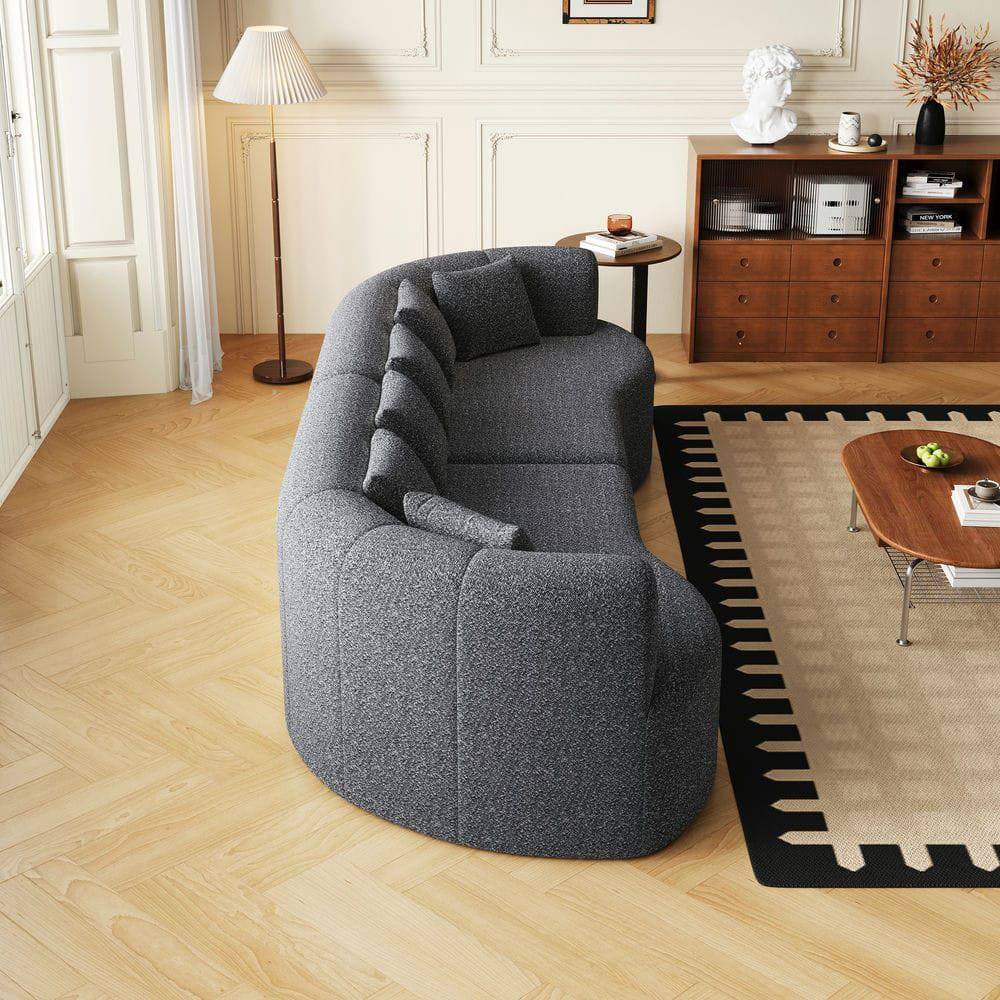 Alt View 1. Kadyn - 106.3" Curved Sectional Sofa, Boneless Cloud Design with 6 Pillows and Memory Foam Seating, Grey - Gray.