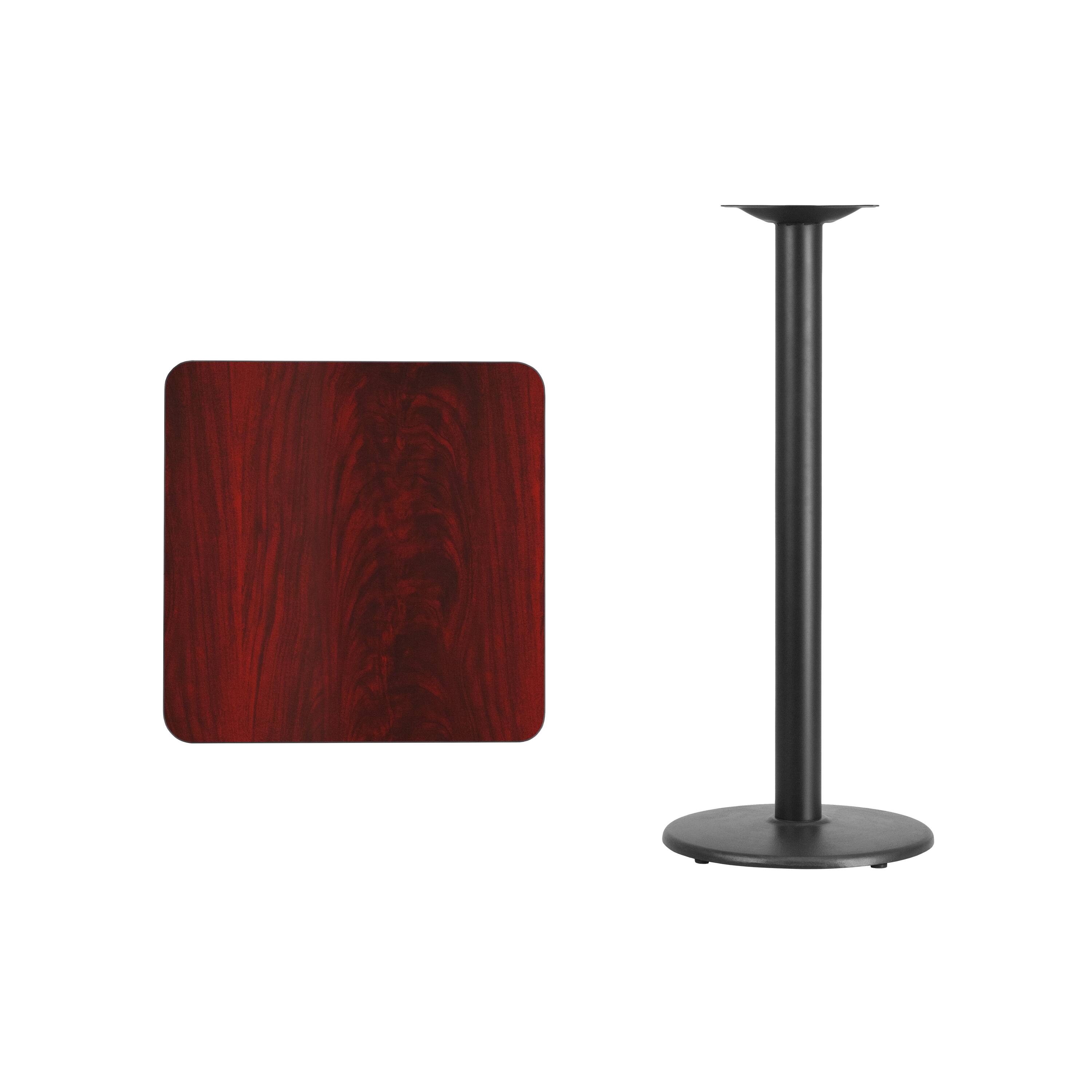 Alt View 2. Emma + Oliver - 24" Square Laminate Table Top with 18" Round Bar Height Table Base - Mahogany.