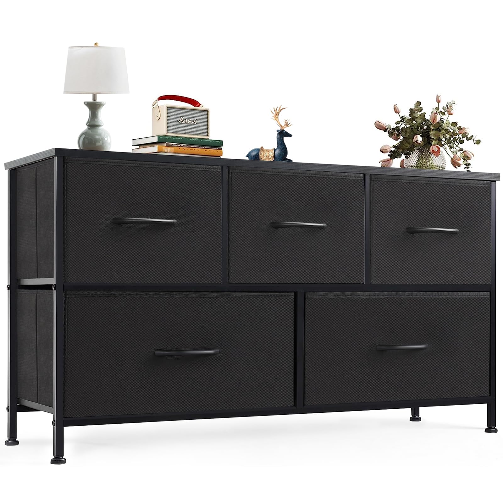 Black 11.8"D x 38.1"W x 20.8"H (5 Drawers)