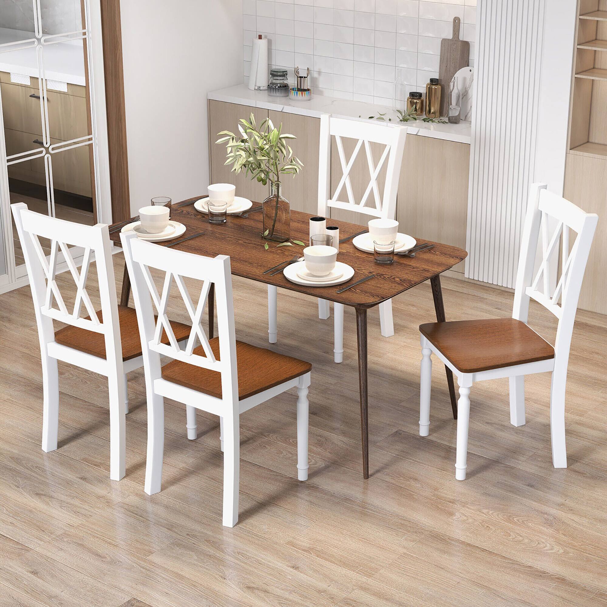 Alt View 4. Gymax - Gymax Dining Chairs Set of 2 Wood Farmhouse Dining Room Side Chairs for Home Kitchen - Walnut, White.