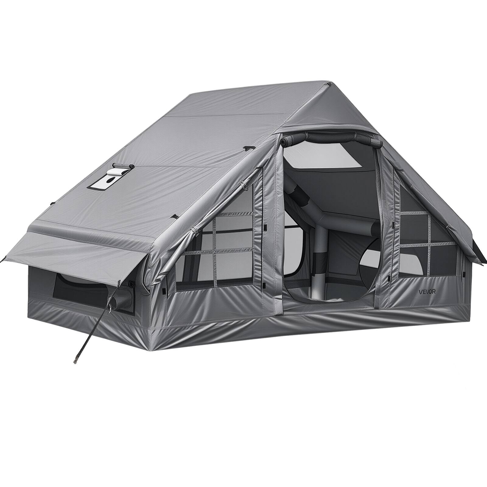 Alt View 5. VEVOR - Inflatable Tent for Camping 2-4 Person Blow Up Tent with Pump Gray, for Family Outdoor Glamping, Waterproof 420D Oxford - Gray.