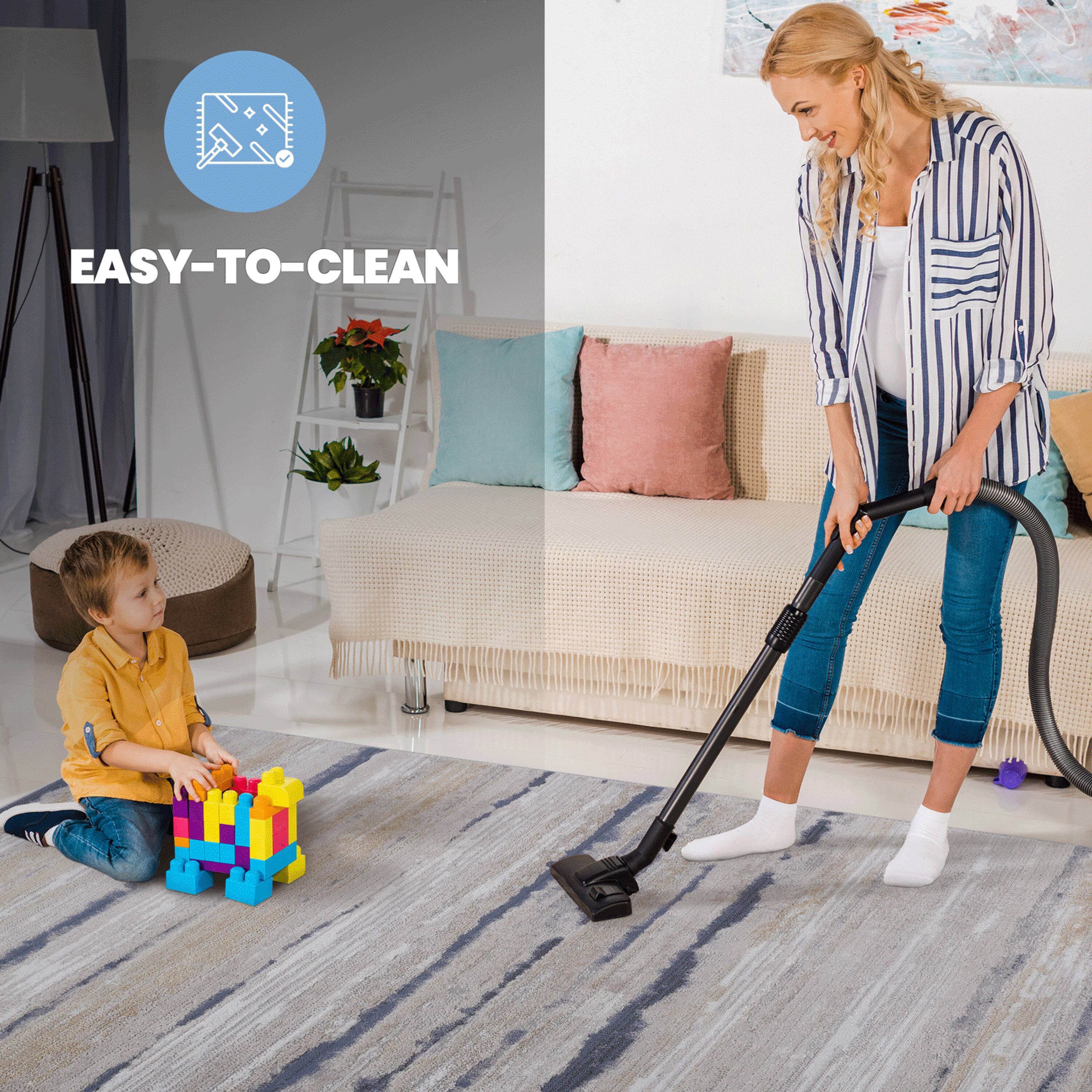 Alt View 1. TinyHomie - Collection 8X10 Ivory/Blue/Striped Non-Shedding Living Room Bedroom Dining Office Stylish and Stain Resistant Area Rug - Ivory.