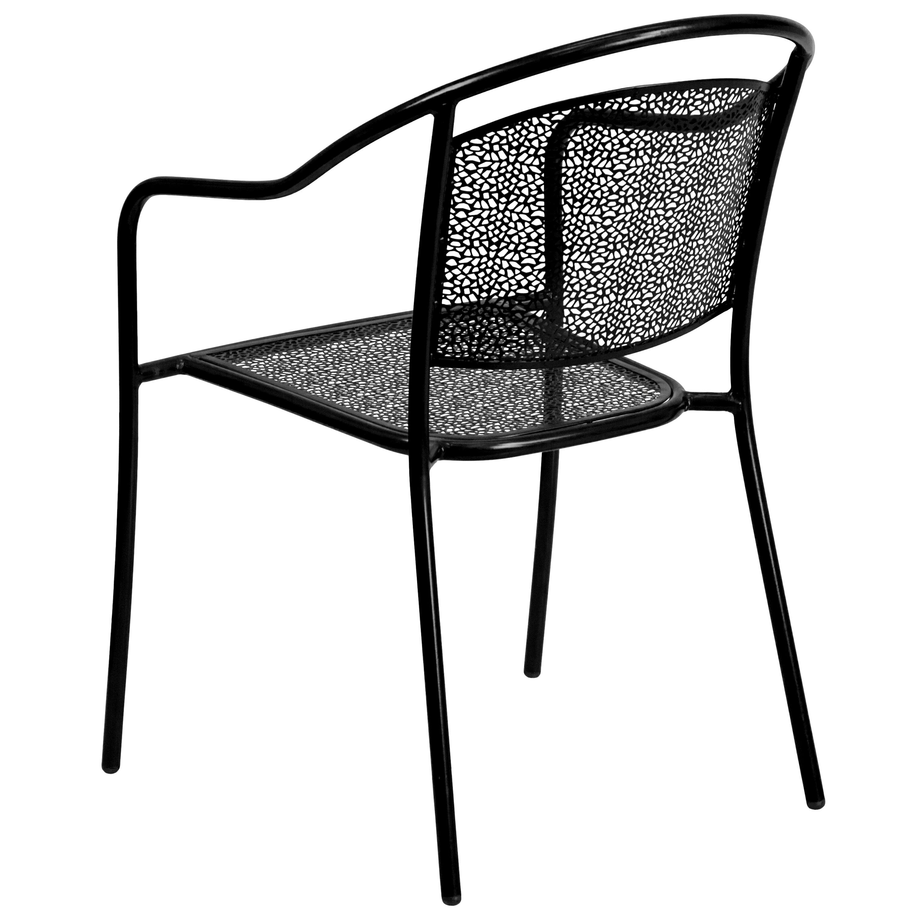 Alt View 5. Emma + Oliver - Commercial Grade Colorful Metal Patio Arm Chair with Round Back - Black.