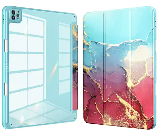 Front. DTTO - Case for iPad Air 13" (M2/M3) and iPad Pro 12.9" (3rd/4th/5th/6th Gen) ,Clear Back Cover with Built-in Pencil Holder - Sky Marble.