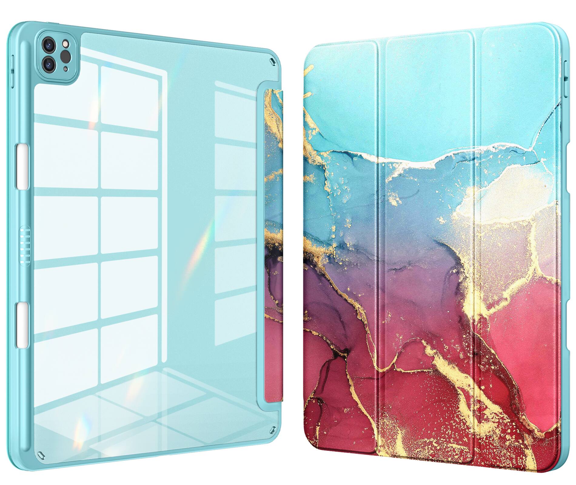 Front. DTTO - Case for iPad Pro 12.9 Inch 6th/5th/4th/3rd Generation , Clear Back Cover with Built-in Pencil Holder, Auto Sleep/Wake - Sky Marble.