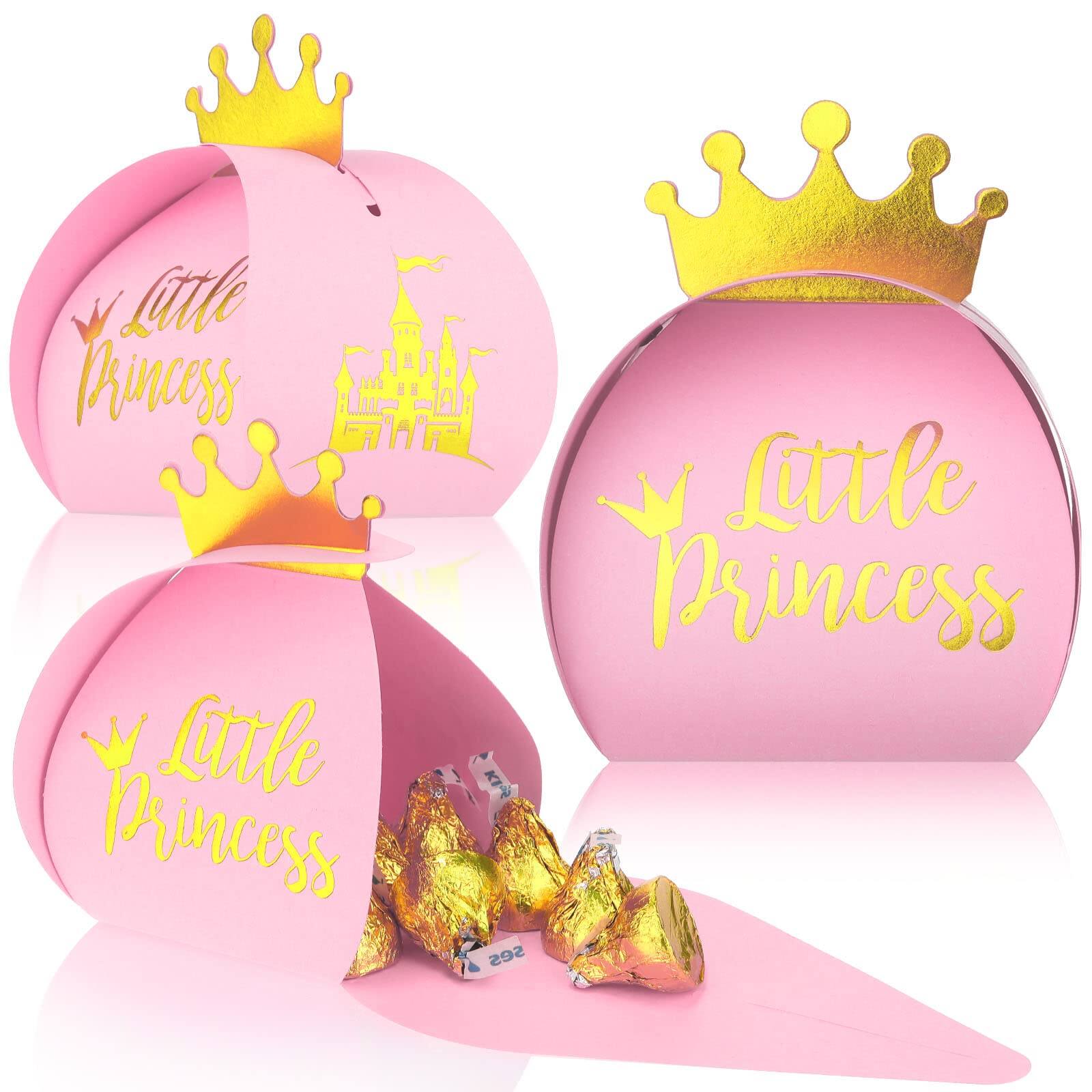 Paradigms Interiors - Pink Little Princess Candy Boxes Printed Castle And Crown Shower Favors Goodie Charming Birthday Party Favo - Default