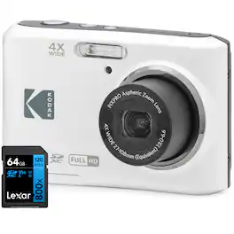 Kodak - PIXPRO FZ45 16MP Digital Camera White + Lexar 64GB Memory Card Bundle