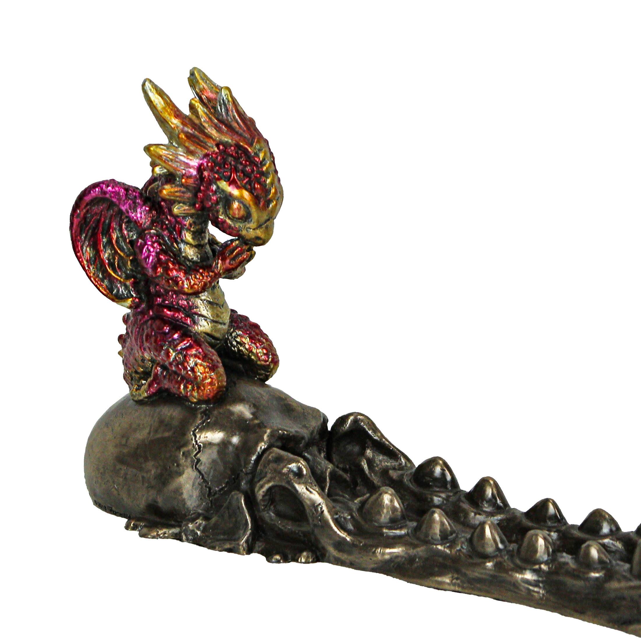 Alt View 5. Veronese Design - Dragonling Bronze Finish Baby Dragon on Skull Stick Incense Holder - Multicolored.