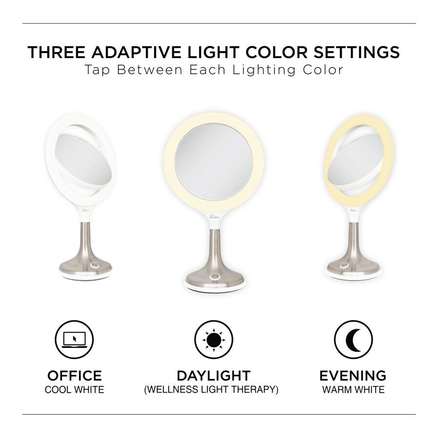 THREE ADAPTIVE LIGHT COLOR SETTINGS  
Tap Between Each Lighting Color  

OFFICE  
COOL WHITE  

DAYLIGHT  
(WELLNESS LIGHT THERAPY)  

EVENING  
WARM WHITE