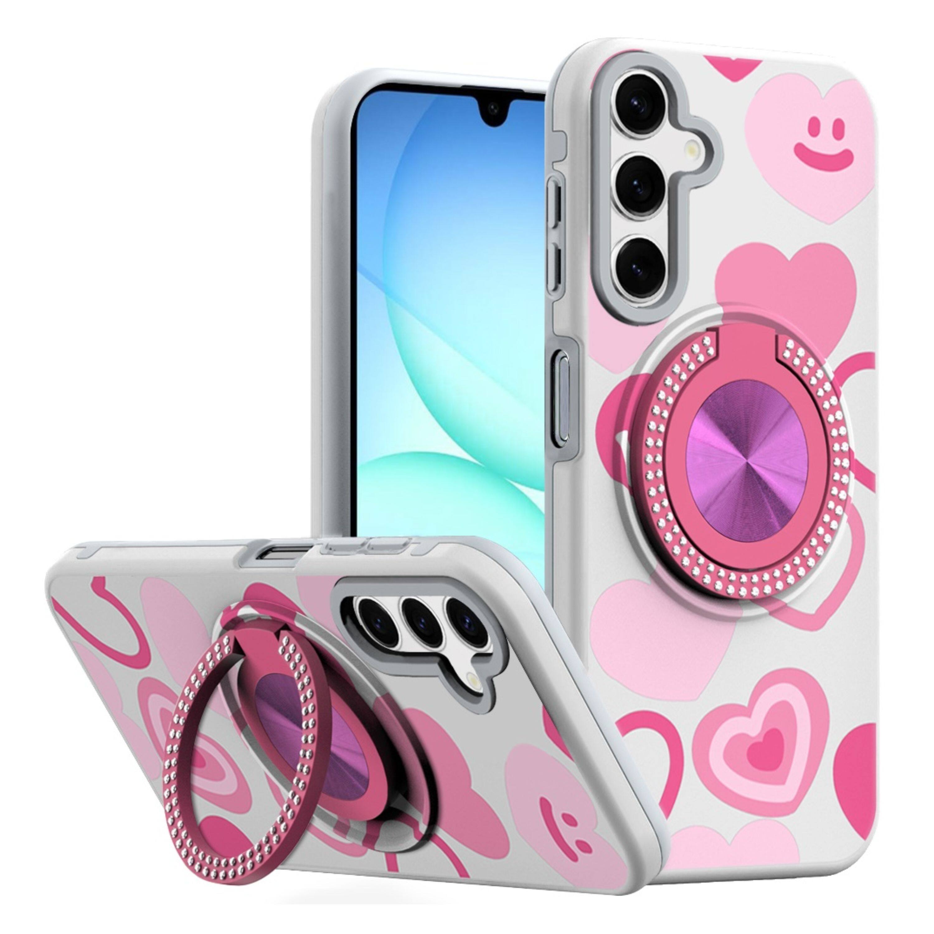 Front. Kitcheniva - Printed Design Case With 360 Rotating Stand Tempered Glass For Samsung Galaxy A17 5G Hearts - Multicolor.