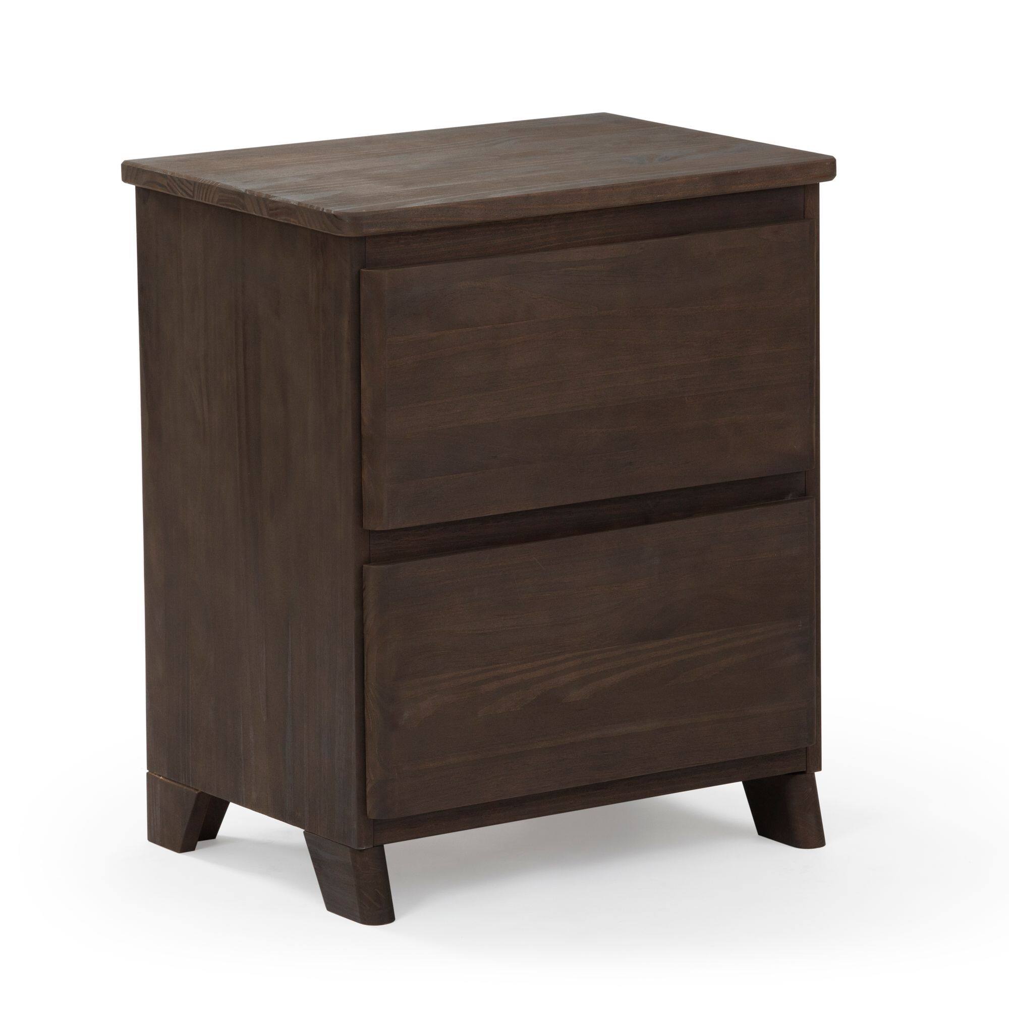 Alt View 2. Plank+Beam - Farmhouse Nightstand with 2 Drawers, Barnwood Brown - Barnwood Brown.