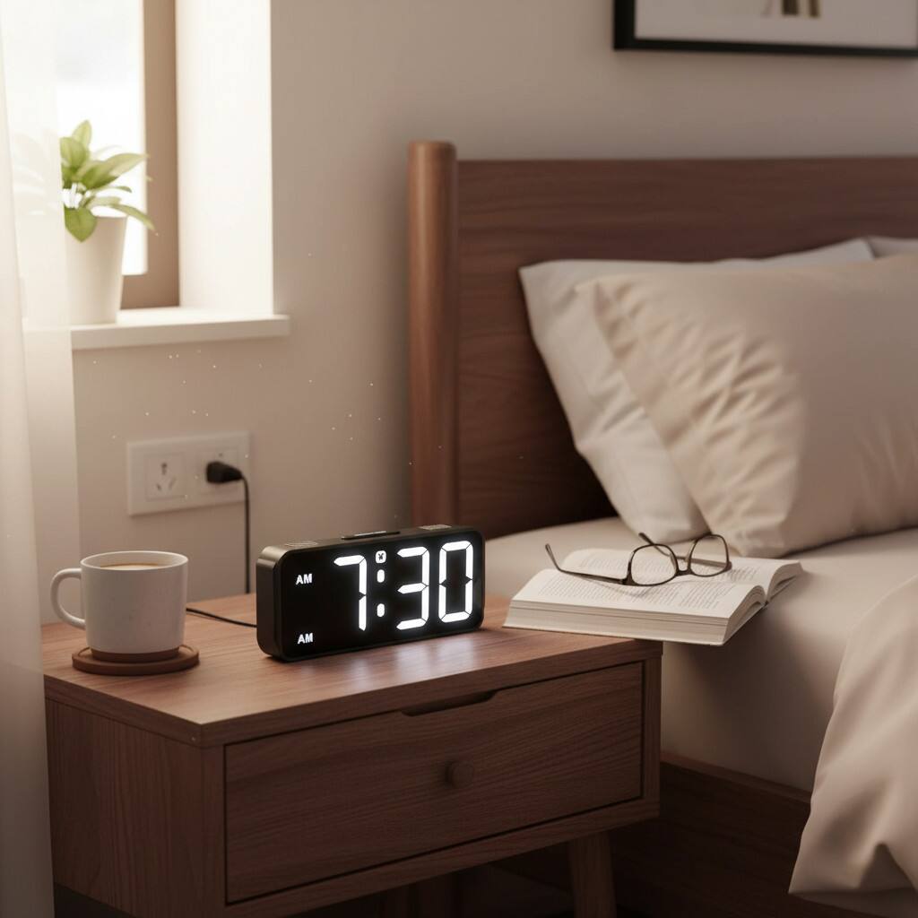 Alt View 3. Dazzed Corner - Small Digital Alarm Clock with Large Display, 6 Dimmer Levels - Black.