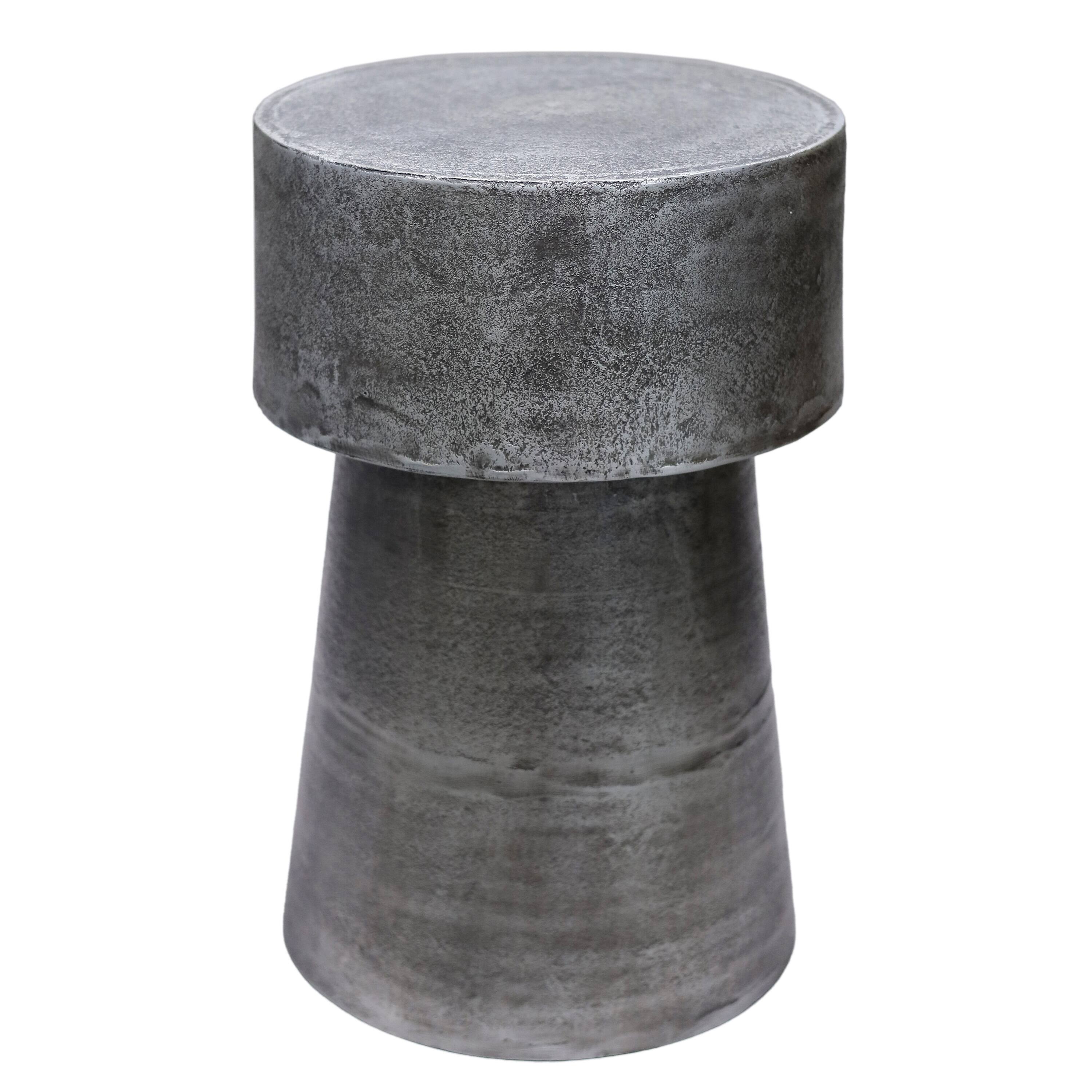 Alt View 1. Manhattan Lane - Vintage Accent Side Table, 15.5 Inch Round, Antique Silver Cast Aluminum Drum Base - Antique Silver.