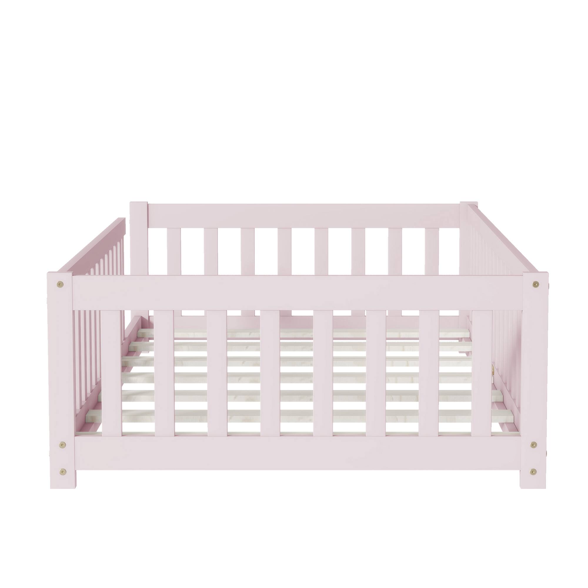 Alt View 8. GOODSILO - Twin Size Low-Profile Youth Bed with Secure Enclosure Frame, Solid Wood Construction, Neutral Finish - Pink.