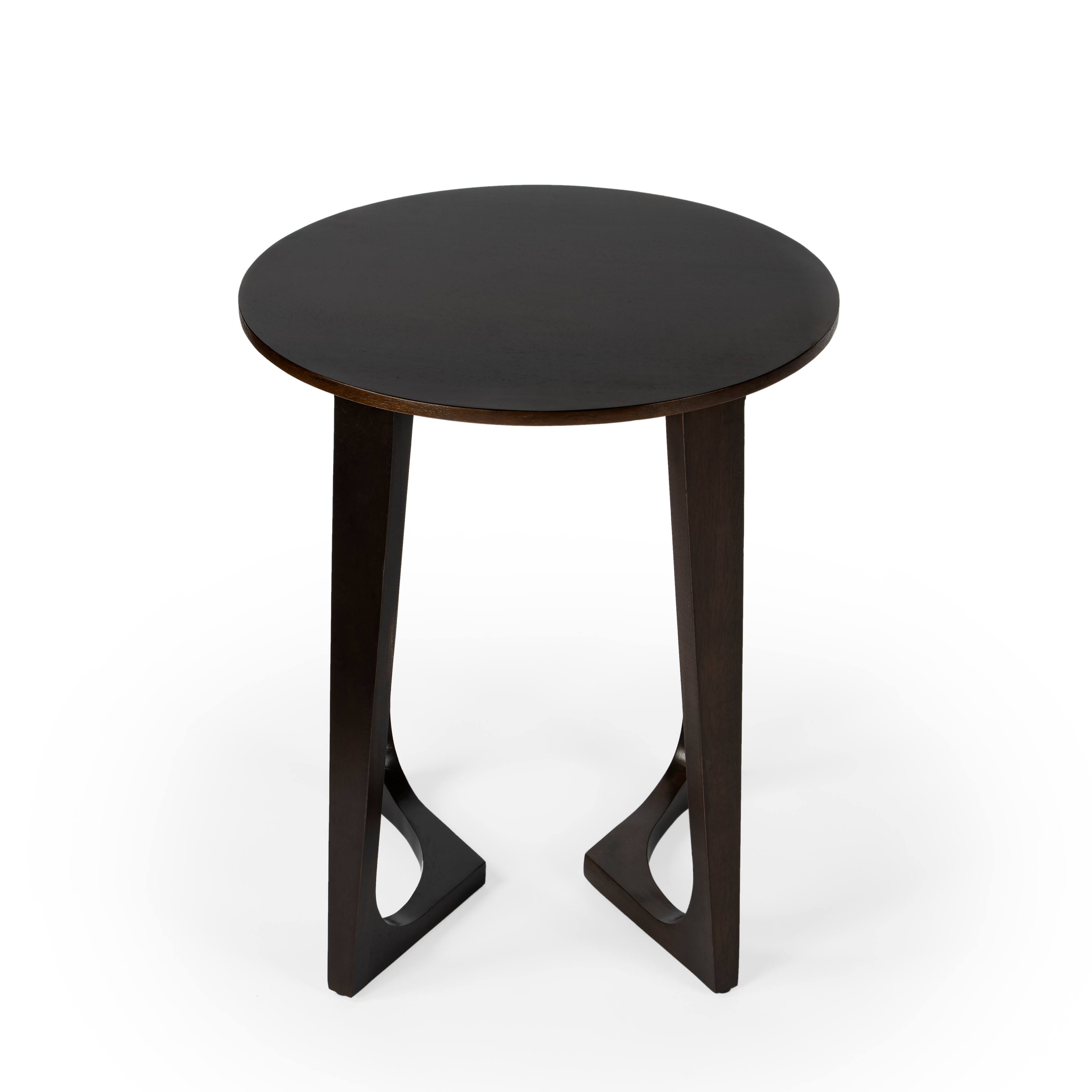 Alt View 1. Butler Specialty - Devin 19.5 in. W Round Solid Wood Mid Century Side Table with 2 Sled Legs - Dark Brown.