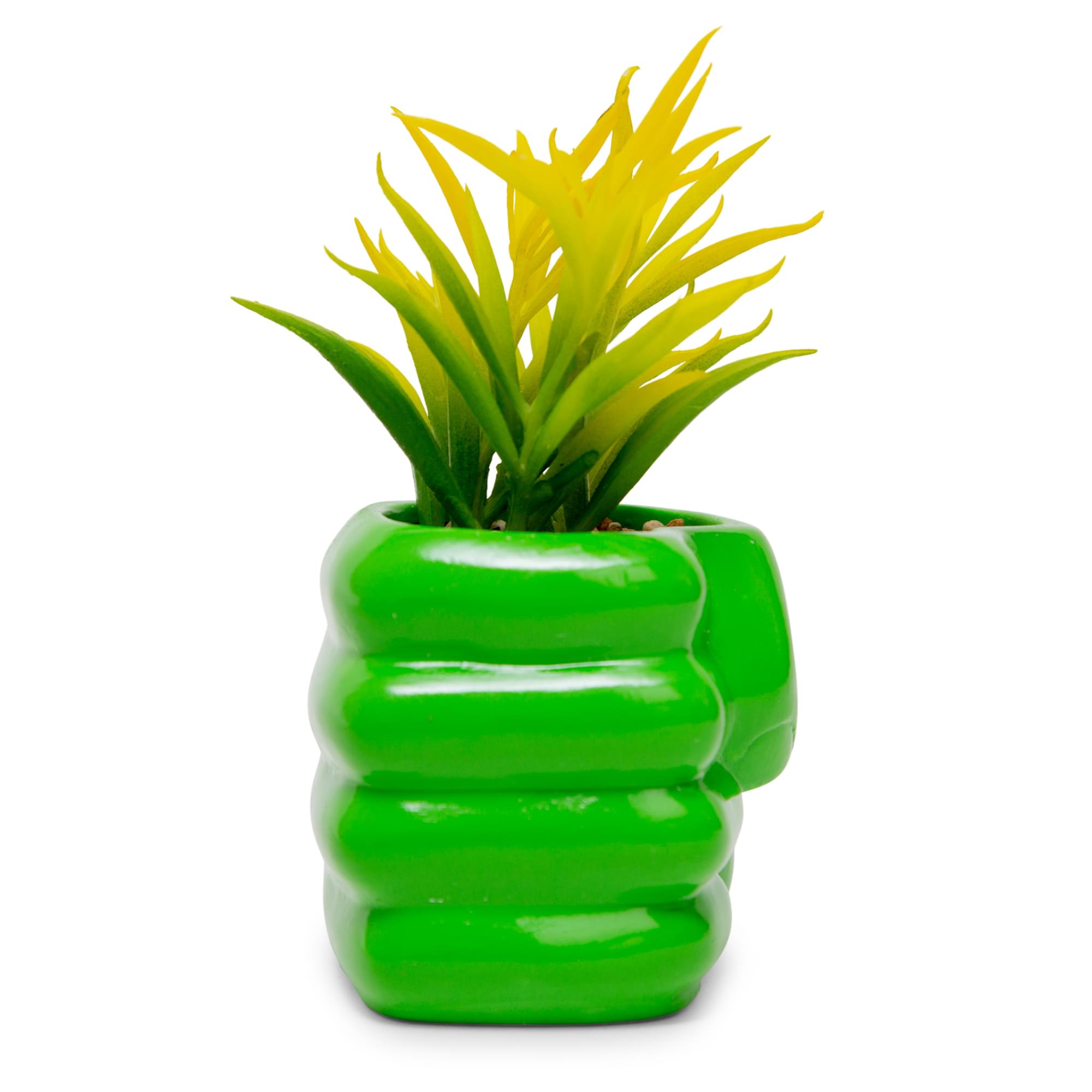 Alt View 1. Silver Buffalo - Marvel Comics Hulk Smash Hand 3-Inch Ceramic Mini Planter With Artificial Succulent - Green.
