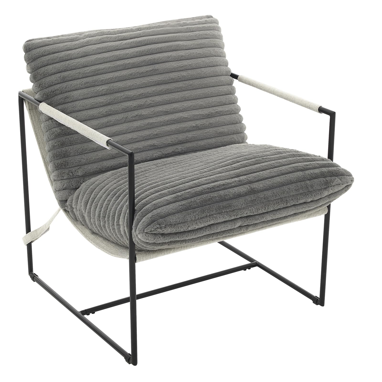 Alt View 3. Babevy - Modern Sling Accent Chair with Metal Frame, Upholstered Oversized Armchair with Shredded Foam Cushion for Living Room - Corduroy | Dark Gray.