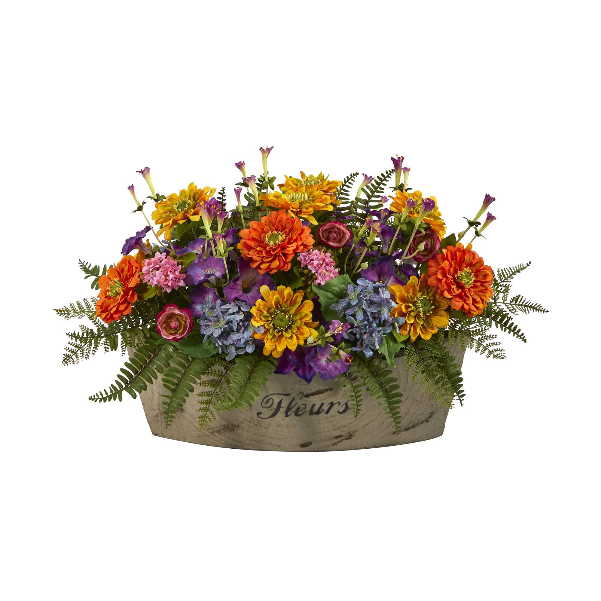 Front. BreeBe - 18" Mixed Flowers Artificial Arrangement in Decorative Vase - Multicolor.
