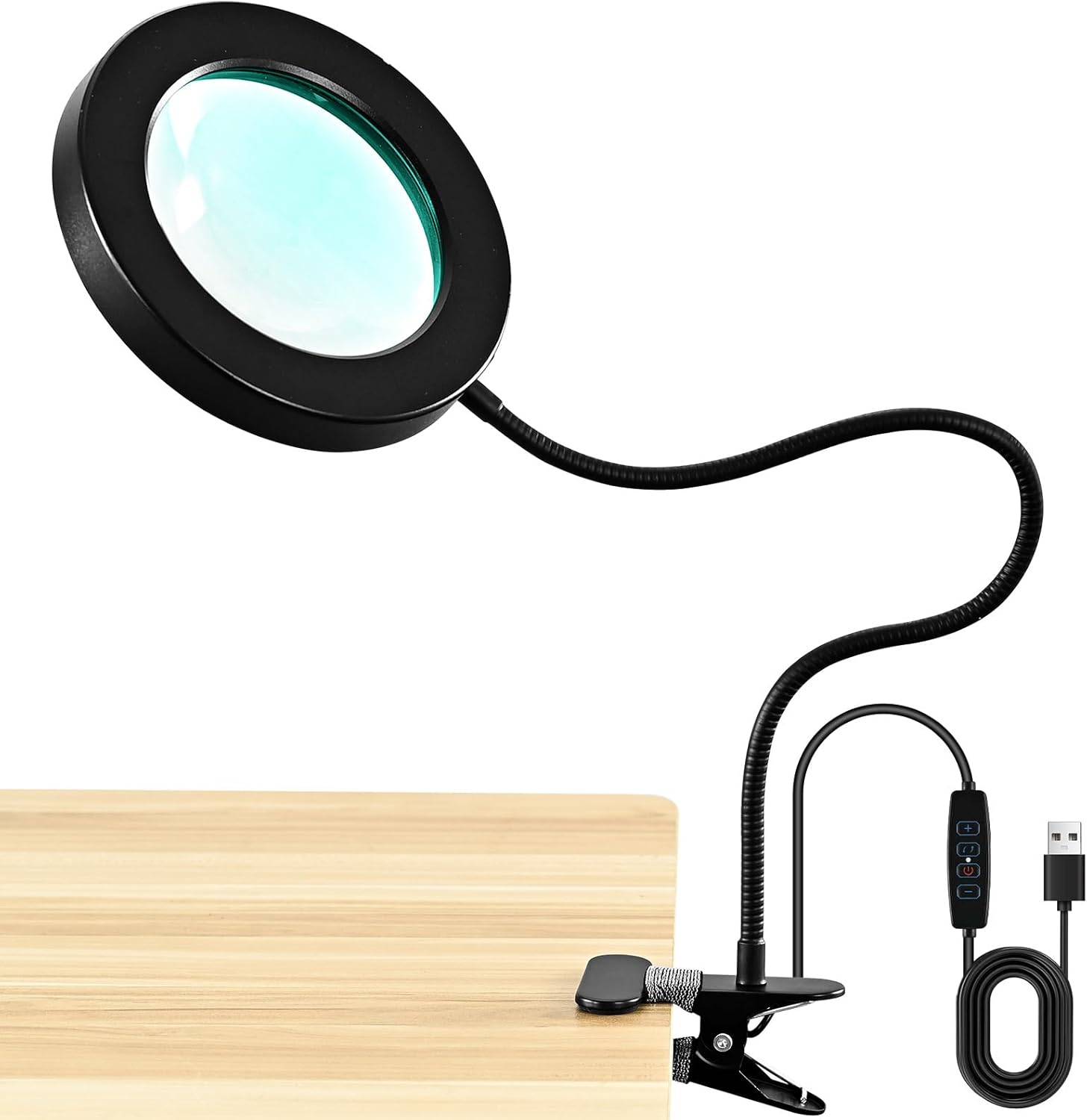 Stamp n Camp - 10X Magnifying Glass with Light and Timer 2 in 1 Magnifying Desk Lamp 3 Color Modes 10 Dimmable Brightness Flexible - 10X-Black-NoAdapter-lamp head-95mm